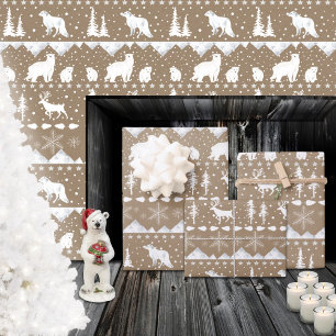 Rustikale Kraft Nordic Sweater White Winter Animal Geschenkpapier Set