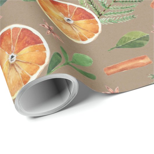 Rustikale Kraft Orange Slices Cinnamon & Spruce Tw Geschenkpapier (Rolleneckpunkt)
