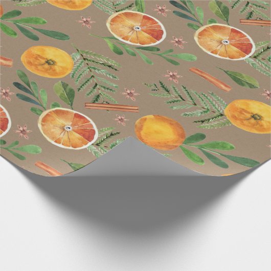 Rustikale Kraft Orange Slices Cinnamon & Spruce Tw Geschenkpapier (Ecke)