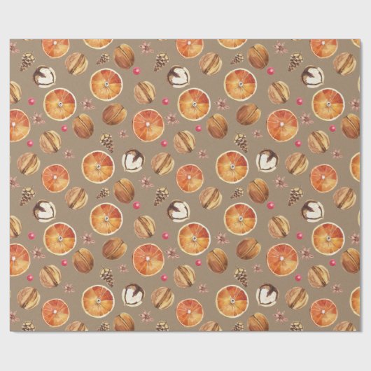 Rustikale Kraft Orange Slices Gewürze Anise Star Geschenkpapier (Flach)