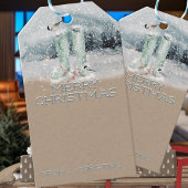 Rustikale Kraft Paper Snowy Boots & Chickadee Wint Geschenkanhänger