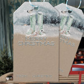 Rustikale Kraft Paper Snowy Boots & Chickadee Wint Geschenkanhänger