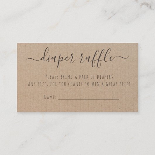 Rustikale Kraft Papier Babydusche Windeln Raffle Begleitkarte (Vorderseite)