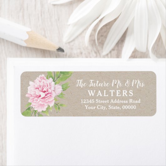 Rustikale Kraft Papier Pink Peony Wasserfarbe Blum (Insitu)