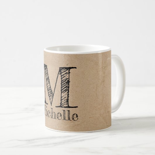 Rustikale Kraft-Papierschau-Monogramm Kaffeetasse (VorderseiteRechts)