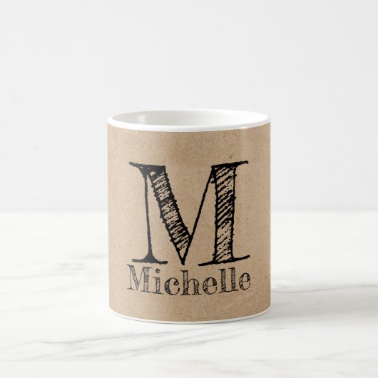 Rustikale Kraft-Papierschau-Monogramm Kaffeetasse (Mittel)