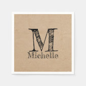 Rustikale Kraft-Papierschau-Monogramm Serviette (Vorderseite)
