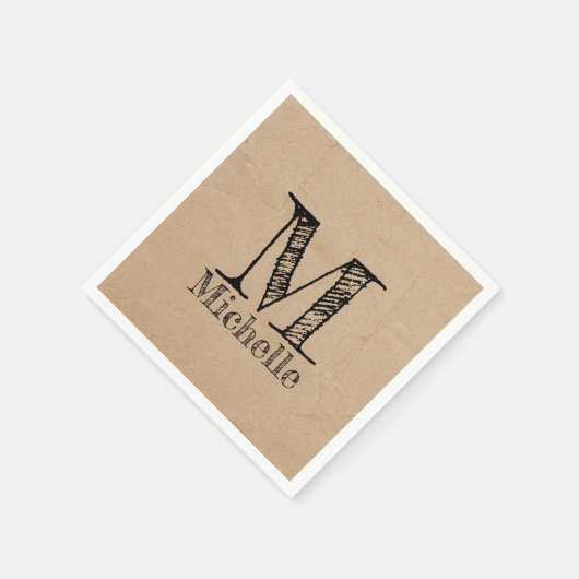 Rustikale Kraft-Papierschau-Monogramm Serviette (Ecke)