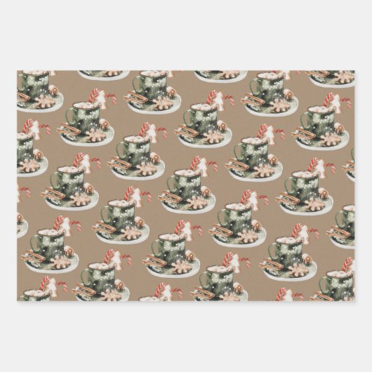 Rustikale Kraft Peppermint Kakao Lebkuchen Geschenkpapier Set (Vorderseite 3)