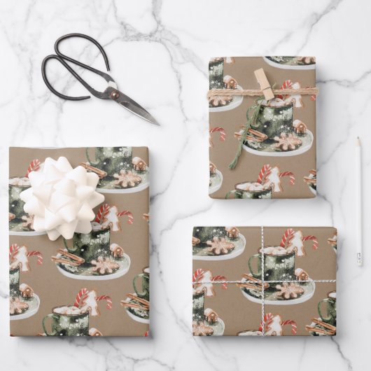 Rustikale Kraft Peppermint Kakao Lebkuchen Geschenkpapier Set (Vorderseite)