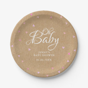 Rustikale Kraft Pink Hearts Oh Baby Babyparty Pappteller