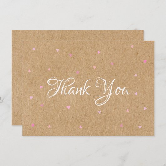Rustikale Kraft Pink Herzen Vielen Dank Dankeskarte (Vorne/Hinten)