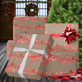 Rustikale Kraft-Pink- und Rot-Weihnachts-Lichterke Geschenkpapier
