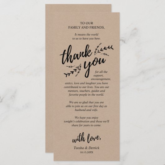 Rustikale Kraft, Platzierung Dankeschön Karte (Vorne/Hinten)