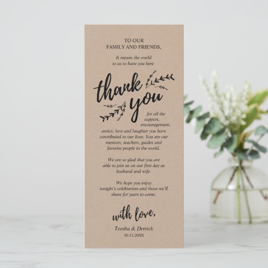 Rustikale Kraft, Platzierung Dankeschön Karte (Stehend Vorderseite)