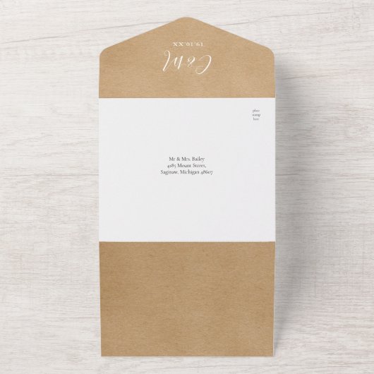 Rustikale Kraft QR Code Minimalistisch Wedding All In One Einladung (Außenbereich)