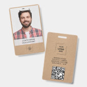 Rustikale Kraft QR-Foto-Mitarbeiteridentitätsgesta Ausweis (Vorder- & Rückseite)