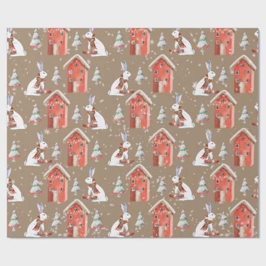 Rustikale Kraft Rabbit Out Geschenk zu Weihnachten Geschenkpapier (Flach)