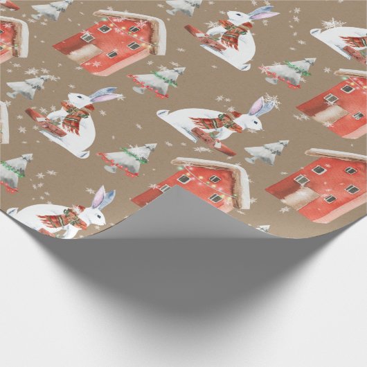 Rustikale Kraft Rabbit Out Geschenk zu Weihnachten Geschenkpapier (Ecke)