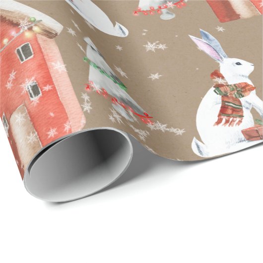 Rustikale Kraft Rabbit Out Geschenk zu Weihnachten Geschenkpapier (Rolleneckpunkt)