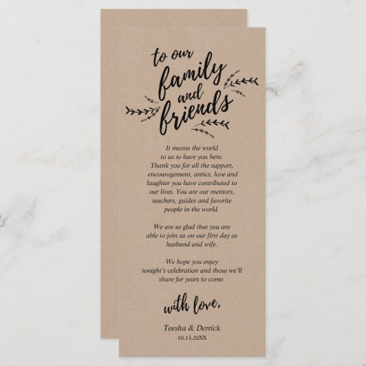 Rustikale Kraft-Reben, Platzierung Dankeschön Kart Programm (Vorne/Hinten)