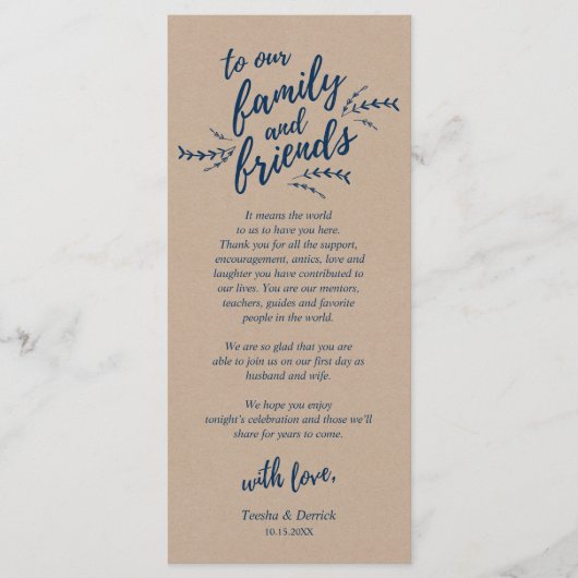 Rustikale Kraft-Reben, Platzierung Dankeschön Kart Programm (Vorderseite)