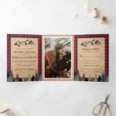 Rustikale Kraft Red Buffalo Kariert Mountain Weddi Dreifach Gefaltete Einladung (Innenseite)