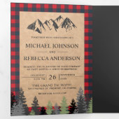 Rustikale Kraft Red Buffalo Kariert Mountain Weddi Dreifach Gefaltete Einladung (Innen Erste Seite)