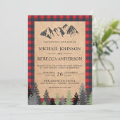 Rustikale Kraft Red Buffalo Kariert Mountain Weddi Einladung (Stehend Vorderseite)