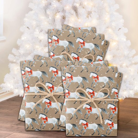 Rustikale Kraft Red Christmas Bows on White Horns Geschenkpapier Set