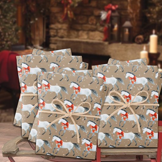 Rustikale Kraft Red Christmas Bows on White Horns Geschenkpapier Set