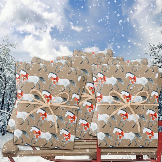 Rustikale Kraft Red Christmas Bows on White Horns Geschenkpapier Set