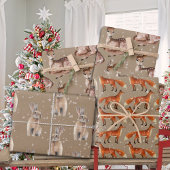 Rustikale Kraft Red Fox Doe Hare & Snowflakes Geschenkpapier Set