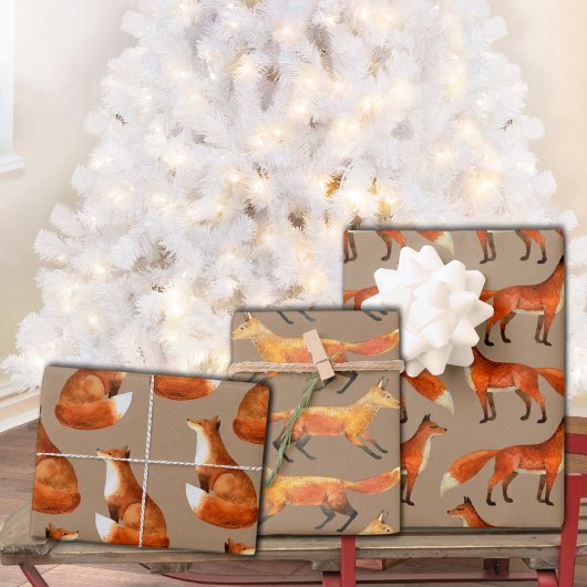 Rustikale Kraft Red Foxes Wiederholen Muster Geschenkpapier Set
