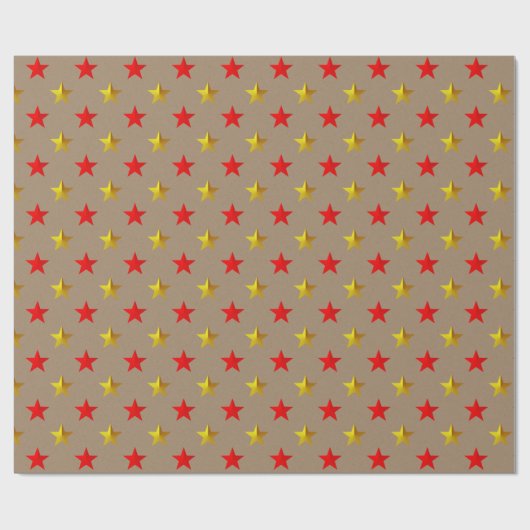 Rustikale Kraft Red Gold Stars Urlaub Geschenkpapier (Flach)