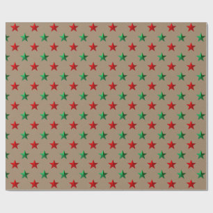Rustikale Kraft Red Green Stars Urlaub Geschenkpapier