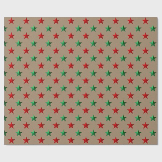 Rustikale Kraft Red Green Stars Urlaub Geschenkpapier (Flach)