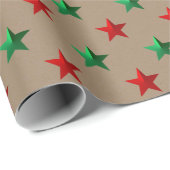 Rustikale Kraft Red Green Stars Urlaub Geschenkpapier (Rolleneckpunkt)