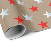 Rustikale Kraft Red Silver Stars Urlaub Geschenkpapier (Rolleneckpunkt)