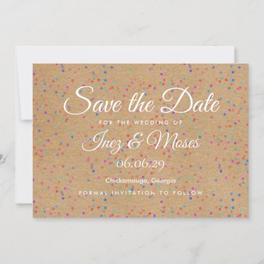 Rustikale Kraft Regenbogen Konfetti Save-the-Date- Save The Date (Vorderseite)