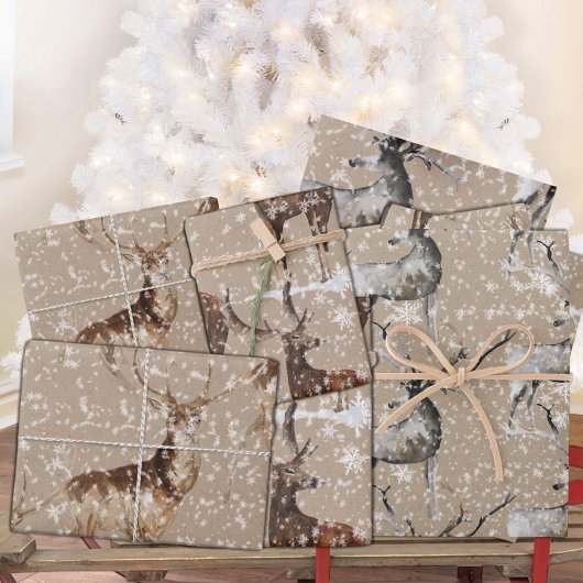 Rustikale Kraft-Rentierfräsen Große Antler Geschenkpapier Set