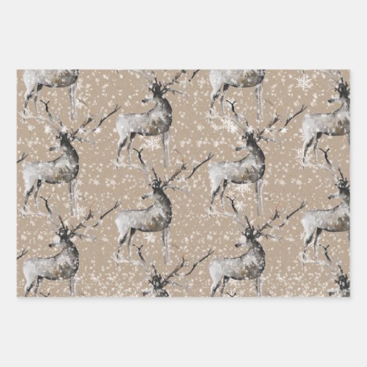 Rustikale Kraft-Rentierfräsen Große Antler Geschenkpapier Set (Vorderseite)