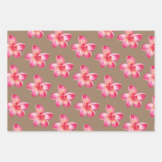 Rustikale Kraft Rosa Flamingos und rosa Hibiskus Geschenkpapier Set (Vorderseite 3)