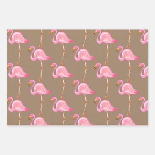 Rustikale Kraft Rosa Flamingos und rosa Hibiskus Geschenkpapier Set (Vorderseite 2)