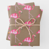 Rustikale Kraft Rosa Flamingos und rosa Hibiskus Geschenkpapier Set (Beispiel)
