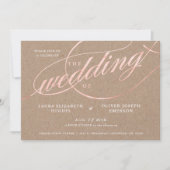 Rustikale Kraft & Rose Gold Script Hochzeit Einladung (Vorderseite)