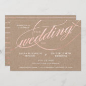 Rustikale Kraft & Rose Gold Script Hochzeit Einladung (Vorne/Hinten)