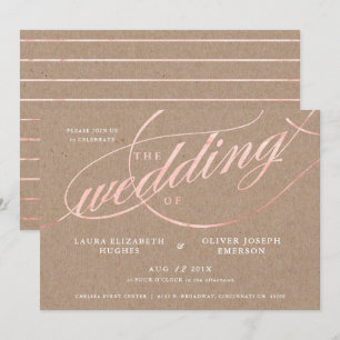 Rustikale Kraft & Rose Gold Script Hochzeit Einladung