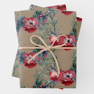 Rustikale Kraft Rose Pine & Spruce Grüne Trellis Geschenkpapier Set