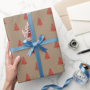 Rustikale Kraft rote vintage geprägte Weihnachtsbä Geschenkpapier